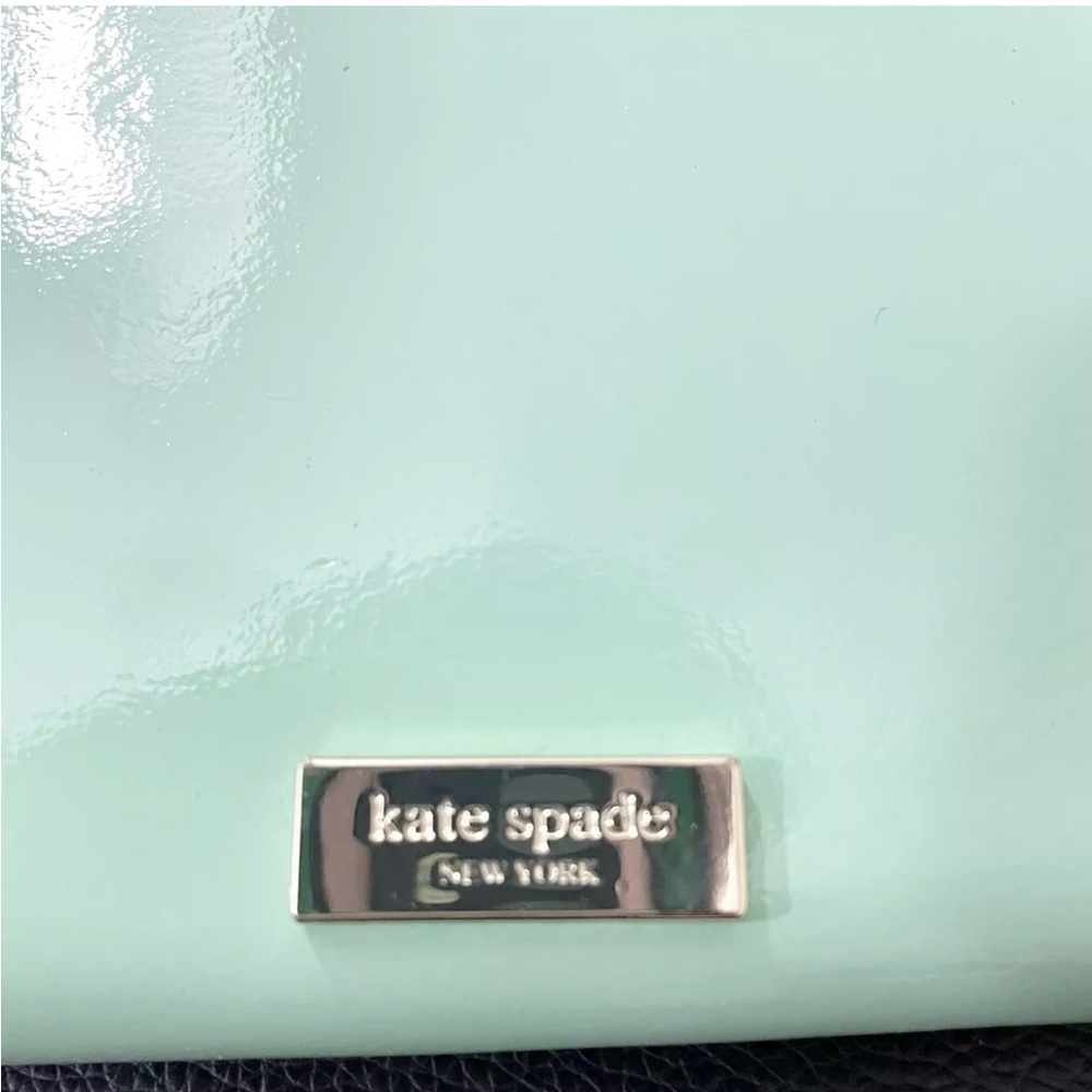 Kate Spade Patent Leather Long Zip Wallet Mint Green With Black Bow - Picture 7 of 9